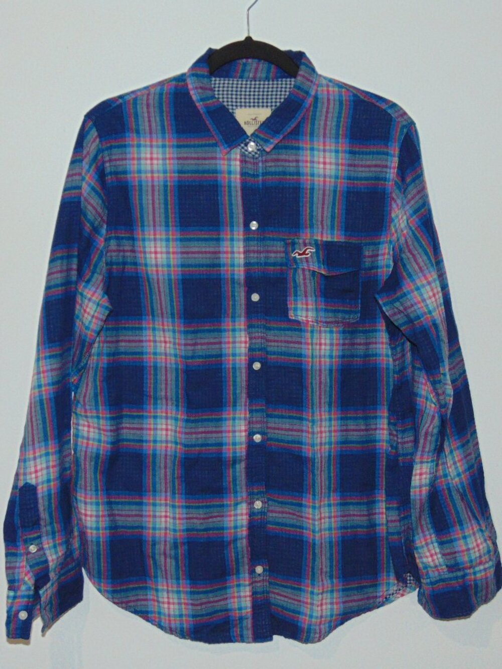 Hollister Women Long Sleeve Shirt Size Large Cotton Blue Plaid